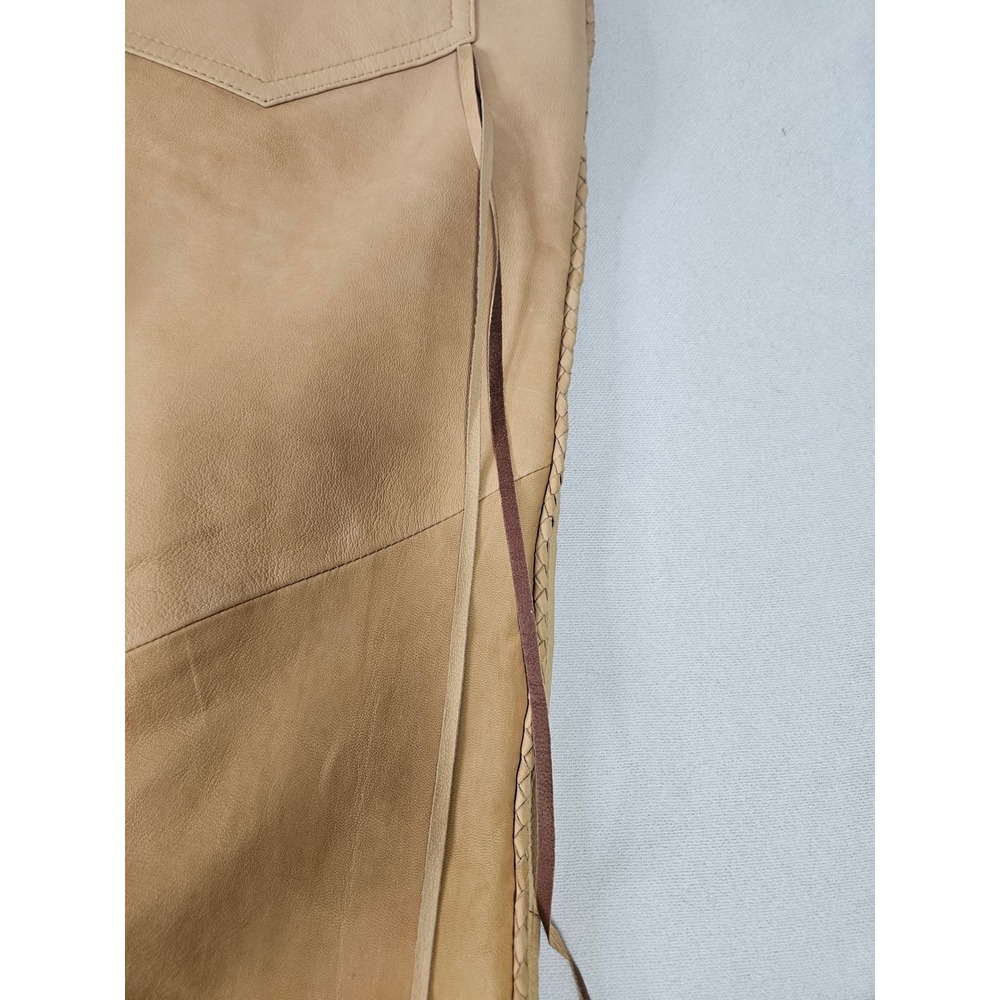 Harley Davidson Leather Vest Pants Set Womens XL Tan Lace Up Biker Western Flare - Picture 11 of 16